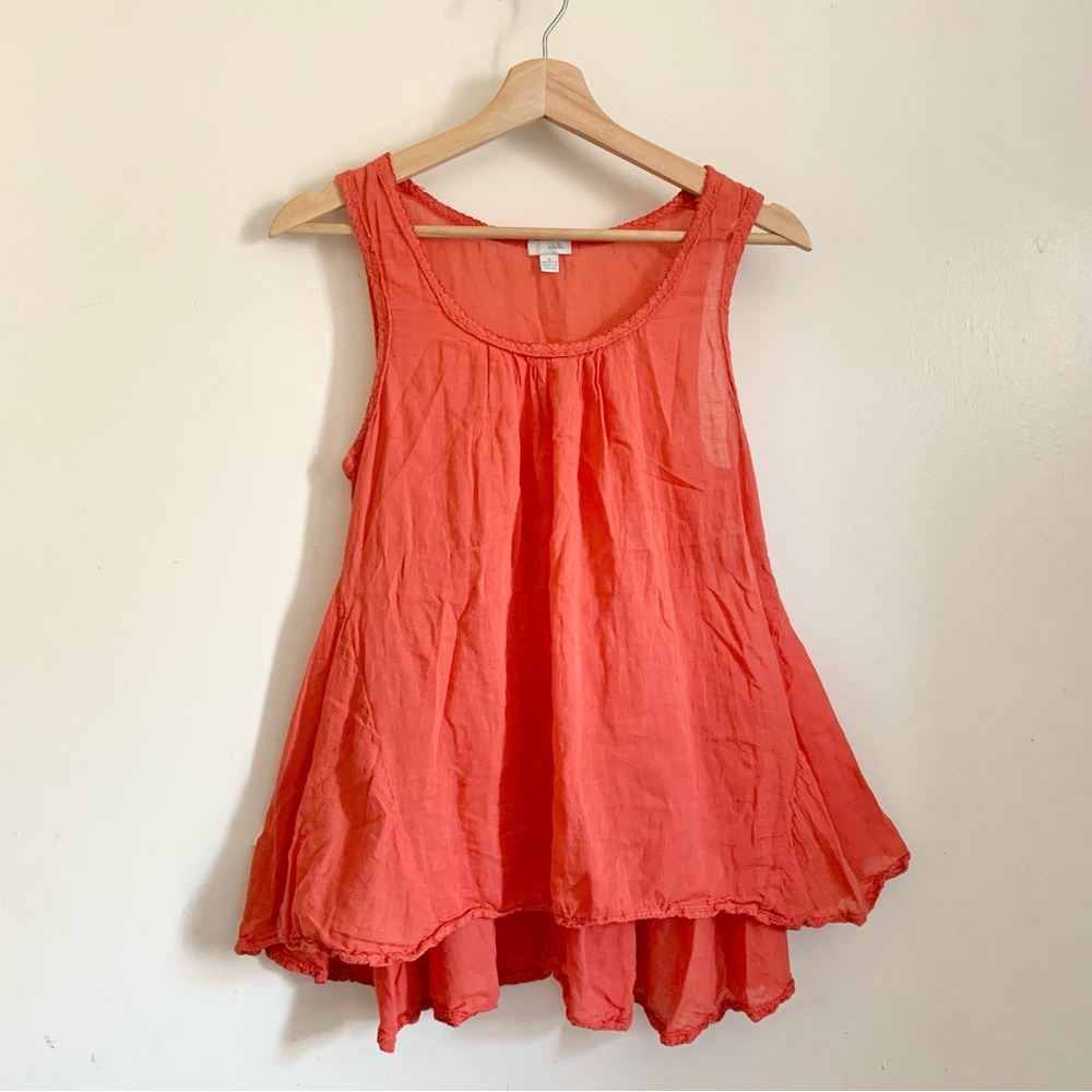 ❤️ 3/30 Odille from Anthropologie Orange Sleeveless Peplum Smock Blouse US Small